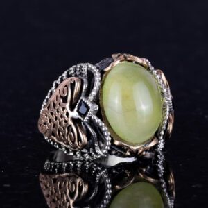 925 Ayar Katı Gümüş Erkek Yüzük Doğal Prehnit Taşı ile, El Yapımı Şıklık - Görsel 4