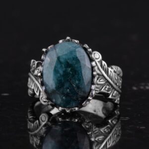 Gerçek Doğal Zümrüt Taşlı Vintage Bohem Tasarım Gümüş Kadın Yüzüğü - Görsel 5