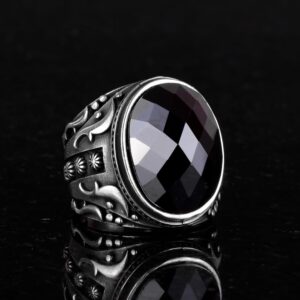 Yapay Taş Yüzük, 925 Ayar Gümüş Yüzük, Tasarım Gümüş Erkek Yüzüğü (Oniks Yapay Taş) - Görsel 5
