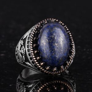 Gerçek Doğal Taş Yüzük - El Yapımı Kartal Yüzüğü - 925 Ayar Gümüş Yüzük (Lapis Lazuli) - Görsel 5