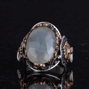 Aslan Başlı Gümüş Yüzük, El Yapımı Doğal Akuamarin Taşlı Yüzük - Huzurlu 925 Ayar Sert Gümüş Erkek Yüzüğü - Sakinlik Tasarımı - Görsel 6