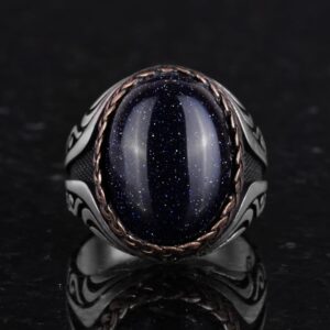 925 Ayar Gümüş Yüzük - Yapay Taş Gümüş Yüzük - El Yapımı Yüzük (Yapılmış mavi güneş) - Görsel 4