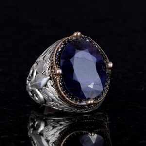 925 Ayar Gümüş El Yapımı Erkek Yüzük - Çeşitli Doğal Taşlarla Mevcuttur (Mavi Safir) - Görsel 3