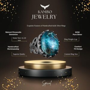 925 Ayar Sert Gümüş Erkek Yüzük - Doğal Taş Seçeneği (Krisokolla) - Görsel 2