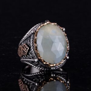 Doğal Akuamarin Taşlı Yüzük, Sakin 925 Ayar Sert Gümüş Erkek Yüzük - Görsel 4