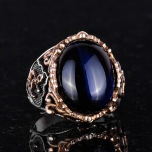 Denizci Çapa Koyu Mavi Kedi Gözü Yapay Taş Yüzük, 925 Ayar Gümüş Yapay Taş Yüzükler - Çeşitli & Farklı Koleksiyon - Görsel 4