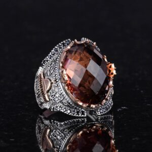 925 Ayar Gümüş İslami Erkek Yüzük, Sultanit Taşlı Yüzük - Görsel 4