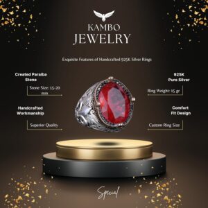 925 Ayar Gümüş Yüzükler Premium Üretilmiş Taşlarla (Kırmızı Paraiba Üretilmiş Taş) - Görsel 5