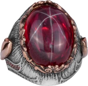 Doğal Yıldız Yakutu Taşlı Gümüş Erkek Yüzük, El Yapımı Yüzük, Sultan Yüzüğü - Görsel 1