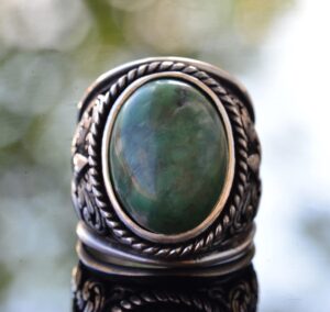 Zarif Taş Koleksiyonu için Erkekler: 925 Ayar Gümüş Yüzükler - Doğal Taş Seçimi (Krisopras) - Görsel 2