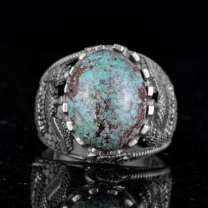 Gerçek Doğal Arizona Turkuaz Taş Yüzük, Cami Detaylı Yüzük, 925 Ayar Gümüş Yüzük (Model-2) - Görsel 4