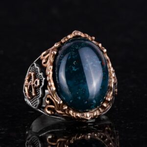 Denizci Çapa Gümüş Yüzük, Doğal Taş Yüzükler için Erkekler, 925 Ayar Gümüş Yüzük, (Yeşil Kan Taşı) - Görsel 5