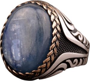 Doğal Mavi Kyanit Taşlı Yüzük - 925 Ayar Gümüş Erkek Yüzüğü - Farklı Tasarım