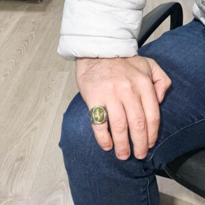 Unakite Taş Yüzük - 925 Ayar Saf Gümüş Erkek Yüzük - Görsel 3