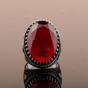 925 Ayar Gümüş Erkek Osmanlı Mühür Yüzük Yapay Granat Taşı ile - Görsel 7