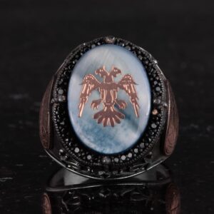 Özel Desenli Yüzük - Davut Yıldızı Yüzüğü - El Yapımı Yüzük - 925 Ayar Gümüş Erkek Yüzüğü (Çift Başlı Kartal) - Görsel 4