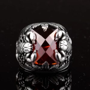 El Yapımı Yüzük, 925 Ayar Gümüş Yüzük, Yapay Garnet Taşlı Yüzük - Görsel 3