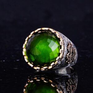 925 Ayar Gümüş Yüzük - Kral Yüzüğü - Yapay Taş Yüzük - El Yapımı Erkek Yüzüğü (Yapay Peridot) - Görsel 6