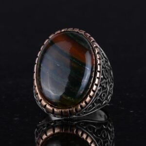 Doğal Yeşil Kan Taşı Erkek Yüzüğü, 925 Ayar Sert Gümüş Yüzük, Tasarım Gümüş Erkek Yüzüğü - Görsel 4