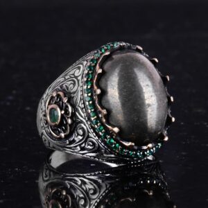 Gerçek Doğal Taş Yüzük - 925 Ayar Gümüş El Yapımı Yüzük (Pirit) - Görsel 5