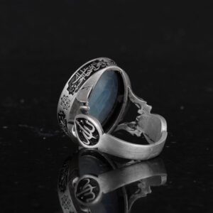 Doğal Akuamarin Taşlı Erkek Yüzük, El Yapımı 925 Ayar Gümüş Takı - Sakinlik, Koruma ve Maneviyat Sembolü - Görsel 7
