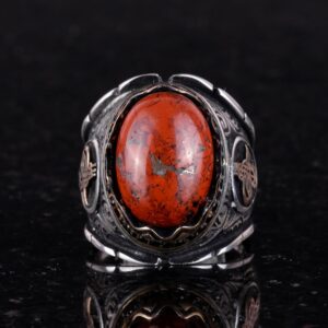 Osmanlı Tuğrası Gümüş Yüzük, 925 Ayar Saf Gümüş Yüzük, El Yapımı Doğal Kırmızı Kan Taşı Yüzük - Görsel 3