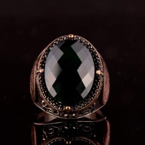 Davud Yıldızı Yüzüğü, Yapay Taş Yüzük, 925 Ayar Gümüş Süleyman Yüzüğü (Yeşil Yapay Taş) - Görsel 2