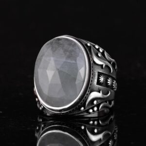 Doğal Akvamarin Taşlı Yüzük, Huzur Verici 925 Ayar Sert Gümüş Erkek Yüzüğü, Tasarım Gümüş Erkek Yüzüğü - Görsel 6