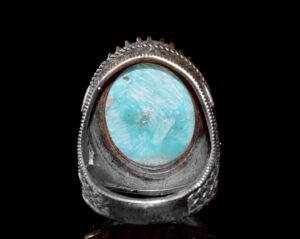 Erkekler için Sterlin Gümüş Yüzük - Doğal Turkuaz Oval Taş, Osmanlı Tasarımı - Görsel 8