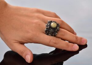 El Yapımı Gerçek Sarı Safir Taşlı Yüzük, Camii Tasarımı, İslami Erkekler için Gümüş Yüzük - Görsel 6