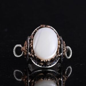 Aslan Başlı Erkek Yüzüğü, Doğal İnci Taşlı Yüzük - 925 Ayar Gümüş Yüzük - Görsel 4