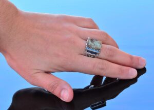 Gerçek Doğal Arizona Turkuaz Taş Yüzük - Ayarlanabilir Gümüş Erkek Yüzüğü - Görsel 6