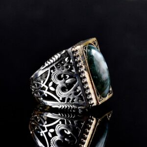 Erkekler için Katı 925 Ayar Gümüş Yüzük, Gerçek Doğal Yosunlu Akik Taşı Yüzük, Vintage Tasarım - Görsel 4