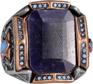 Gerçek Doğal Taş Yüzük - El Yapımı Yüzük - 925 Ayar Gümüş Yüzük (Mavi Safir) - Görsel 1