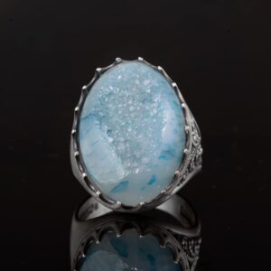 Sterling Gümüş Erkek Yüzük Drusy Kuvars  Aqua, - Parlak Taş Koleksiyonu - Görsel 4