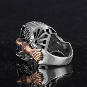 Erkekler için Kartal Sembolü Taş Yüzük, El Yapımı 925 Ayar Gümüş Yüzük - Koruma Sembolü (Oluşturulmuş oniks) - Görsel 7