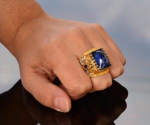 El Yapımı Zirkon Taşlı, Altın Kaplama Sterlin Gümüş Erkek Yüzük - Bilgelik ve Krallığın Simgesi - Görsel 7