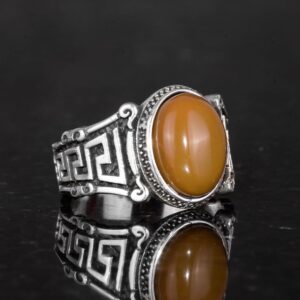 El Yapımı 925 Ayar Gümüş Erkek Yüzük Doğal Etiyopya Opal Taşı - Labirent Tasarımı - Görsel 6