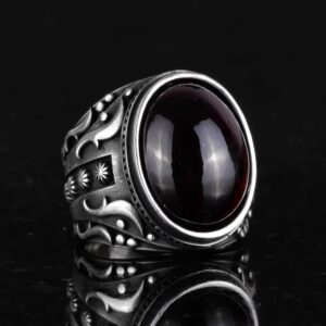 925 Ayar Gümüş Yüzük, Doğal Granat Taşı Yüzük Erkekler İçin, Özel Yüzük - Görsel 4