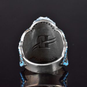 El Yapımı 925 Ayar Gümüş Erkek Yüzük ile Doğal Taş - Kültürel Tasarım (Mavi Drusy Kristali) - Görsel 7