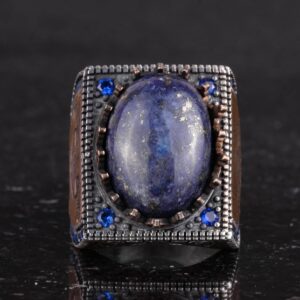 Gerçek Doğal Taş Yüzük - 925 Ayar Gümüş İslami Yüzük - El Yapımı Hat Yüzüğü (Lapis Lazuli) - Görsel 4