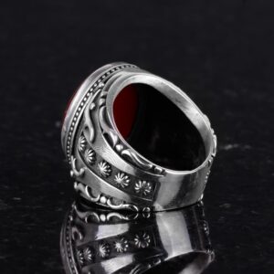 El Yapımı Kırmızı Akik Taş Yüzük - 925 Ayar Gümüş Erkek Takısı - Görsel 6