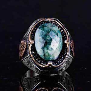 Şık El Yapımı Zümrüt Taşlı Yüzük, 925 Ayar Gümüş Yüzük - Görsel 4