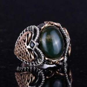 Doğal Yosun Akik Taşı, 925 Ayar Katı Gümüş Erkek Yüzük, El Yapımı Zarafet - Görsel 4