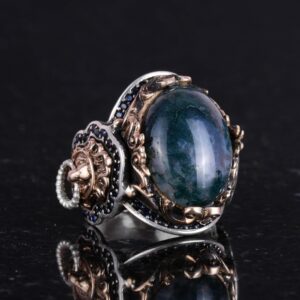 Doğal Yosunlu Akik Taş Yüzük, Aslan Başı Erkek Yüzüğü, 925K Saf Gümüş Erkek Yüzüğü - El Yapımı Şıklık - Görsel 5