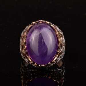 Erkekler için Doğal Ametist Taşlı Yüzük, 925 Ayar Gümüş El Yapımı Vintage Tarzı, Şifa Kristali Takı - Görsel 6