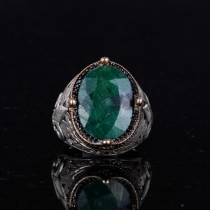 925K Gümüş El Yapımı Erkek Yüzük - Çeşitli Doğal Taşlarla (Zümrüt) Mevcut - Görsel 2