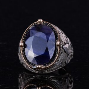 925 Ayar Gümüş El Yapımı Erkek Yüzük - Çeşitli Doğal Taşlarla Mevcuttur (Mavi Safir) - Görsel 4