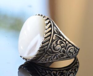 925 Ayar Gümüş Yüzük - Gerçek Doğal Sedef Taş Yüzük - Görsel 4