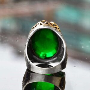 Erkekler için Orta Doğu Tasarımlı Yaratılmış Zümrüt Taşlı Yüzük, 925 Ayar Gümüş El Yapımı Vav Motifi, Şifa Kristali Takı - Görsel 8
